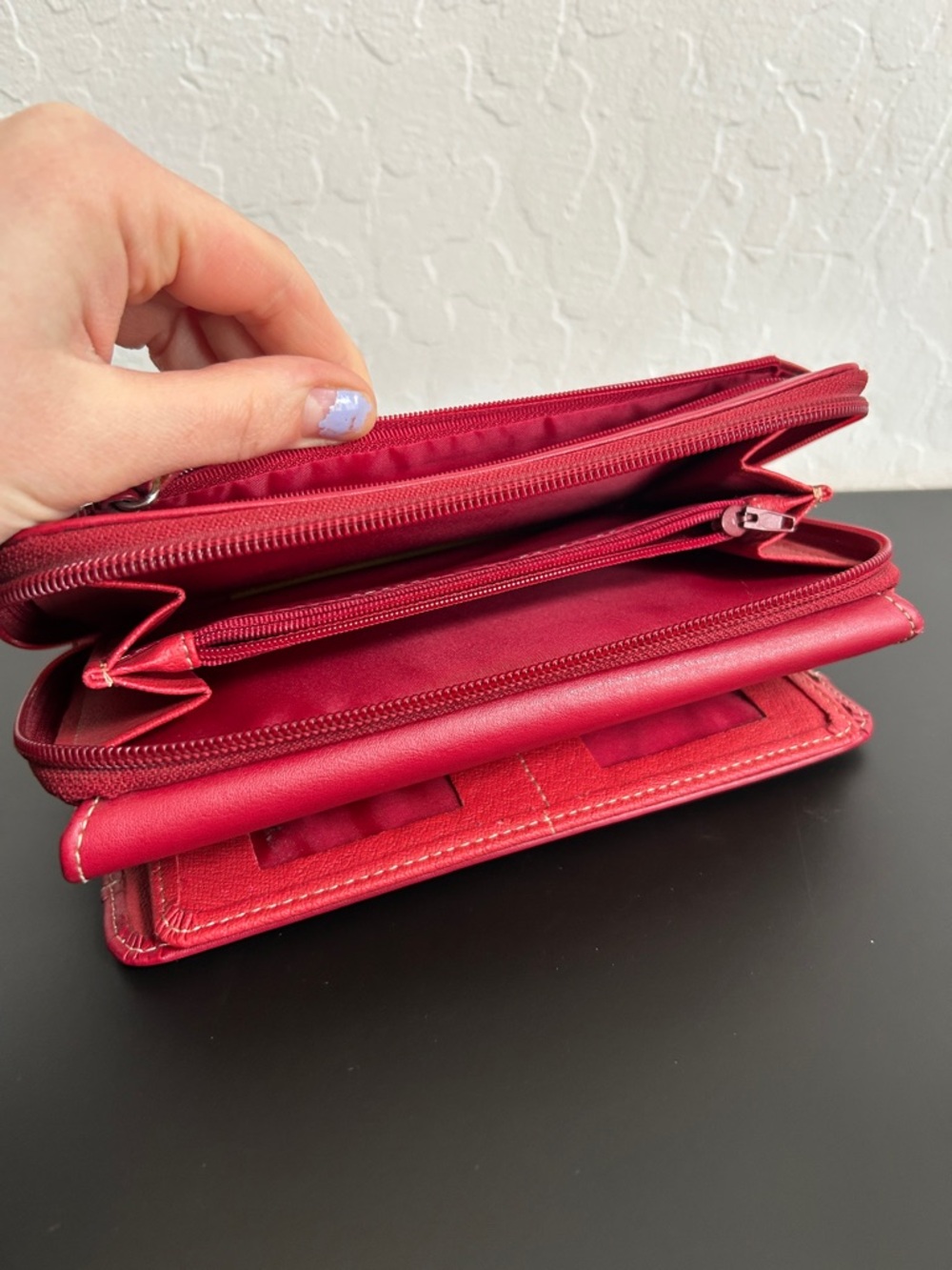 Genuine Leather Classic Red Women's Clutch Wallet with Card Organizer - Picture 6 of 8